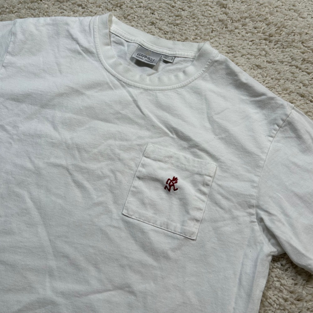 Vintage Gramicci Pocket T-Shirt Small White Running Logo Short Sleeve Cotton Tee